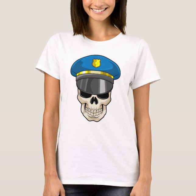 T-shirt Crâne en tant qu'officier de police avec casquette (Devant)