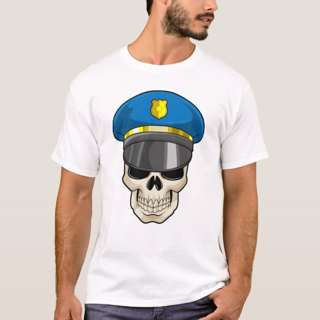 T-shirt Crâne en tant qu'officier de police avec casquette (Devant)