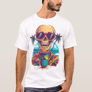 T-shirt Crâne en vacances � Squelette de plage drôle et dé