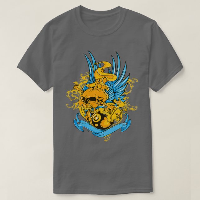 T-shirt crâne et billard flamboyant (Design devant)