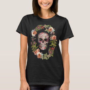 T-shirt Crâne et couronne Vintage de fleurs pour Flower et
