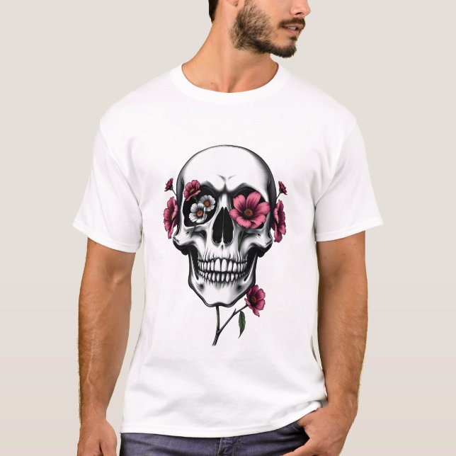 T-shirt Crâne et Fleurs : Épanouissement Éternel (Devant)