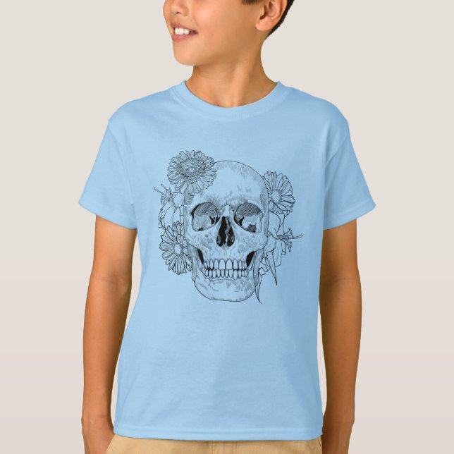 T-shirt Crâne et fleurs inspirés (Devant)