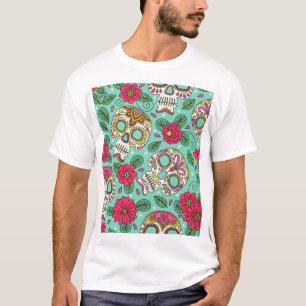 T-shirt Crâne et fleurs mexicaines, sans soudure.