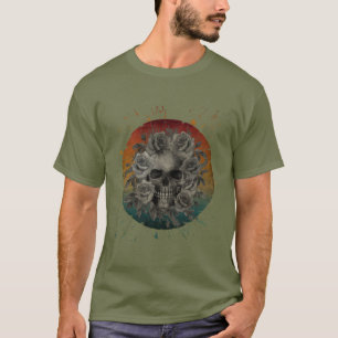 T-SHIRT CRÂNE ET FLEURS VINTAGE NOIR ET BLANC