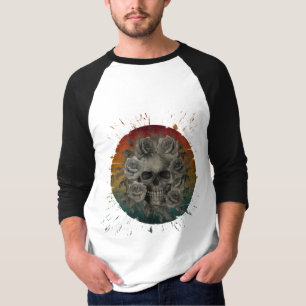 T-SHIRT CRÂNE ET FLEURS VINTAGE NOIR ET BLANC