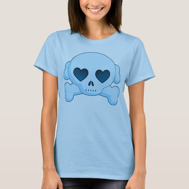 T-shirt Crâne et os croisés de coeur de KRW bleus (Devant)