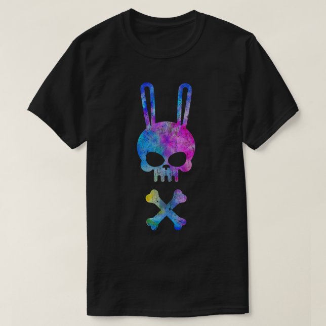 T-shirt Crâne et os croisés Mauvais lapin d'horreur lapin (Design devant)