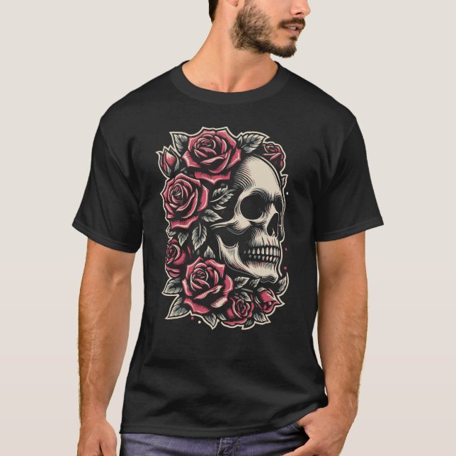 T-shirt crâne et rose (Devant)