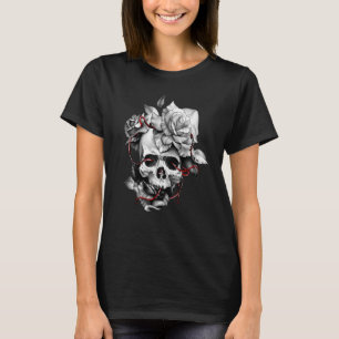 T-shirt Crâne et Rose crâne sucre Roses rouges Halloween 1