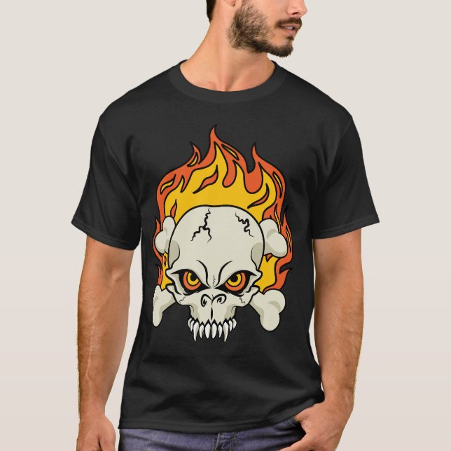 T-shirt Crâne flamboyant et os croisés (Devant)