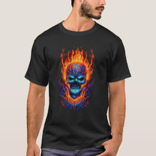 T-shirt Crâne flamboyant rouge orange et Cool bleu squelet
