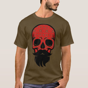 T-shirt Crâne floral à la barbe avec barbe et moustache F