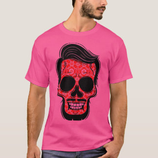 T-shirt Crâne floral à la barbe avec barbe et moustache F
