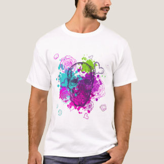 T-shirt Crâne floral avec plumes et coeurs - Dos rose