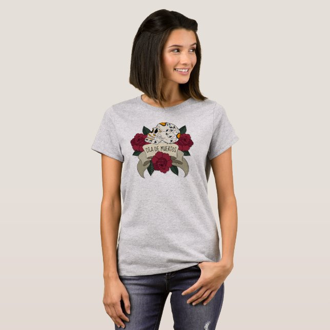 T-shirt Crâne floral Dia de los Muertos | Chemise (Devant entier)