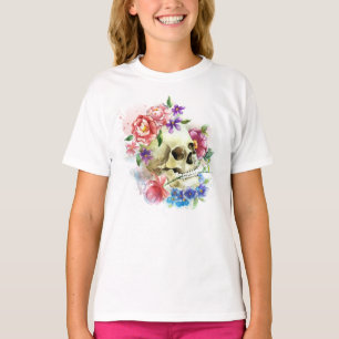 T-shirt Crâne floral Dia de los Muertos   Chemise à manche