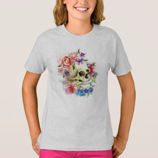 T-shirt Crâne floral Dia de los Muertos | Chemise Ringer (Devant)