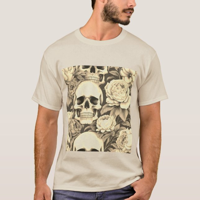 T-shirt Crâne floral gothique vintage (Devant)