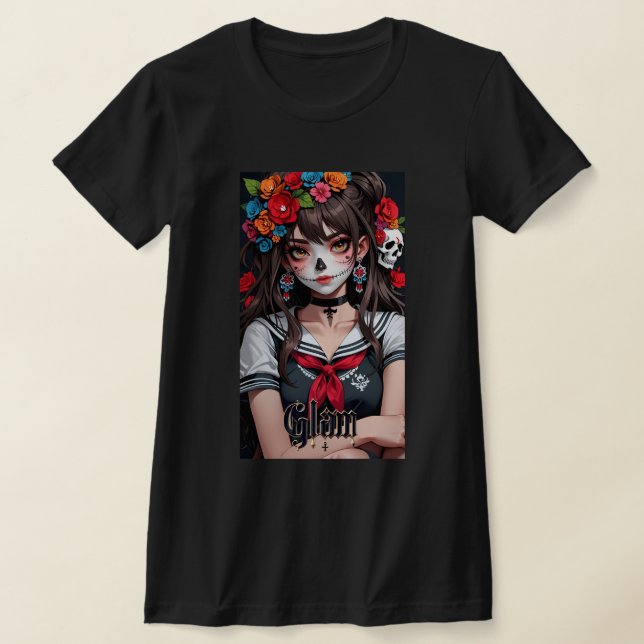 T-shirt Crâne glam fille Anime Art Manga Chemise 01 (Poser)