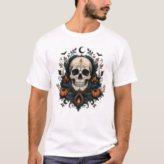 T-shirt Crâne gothique d'Halloween avec citrouilles