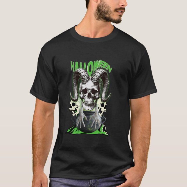 T-shirt Crâne gothique maudit avec cornes de chèvre effray (Devant)