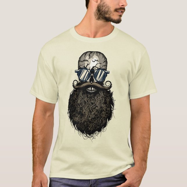 T-shirt crane_hipster_skull_tete_de_mort_barbu_barbe_moust (Devant)