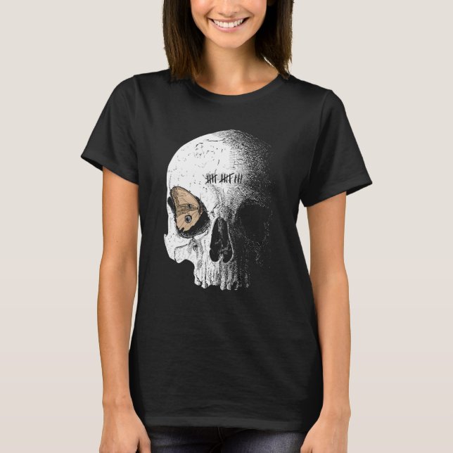 T-shirt Crâne humain avec papillon dans son oeil Goth (Devant)