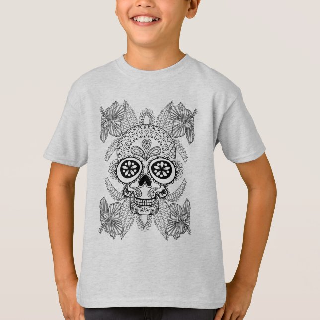 T-shirt Crâne inspiré en fleurs (Devant)