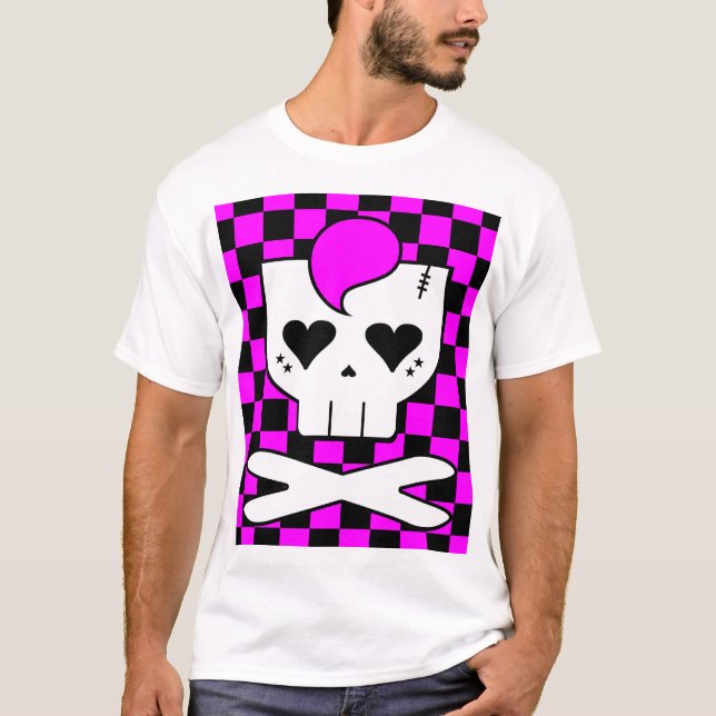 T-shirt Crâne Kawaii Rave Damier (Devant)