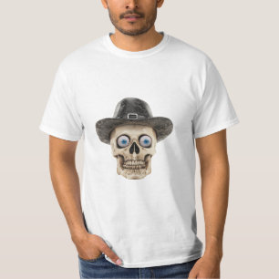 T-shirt crâne mignon effrayant portant un chapeau