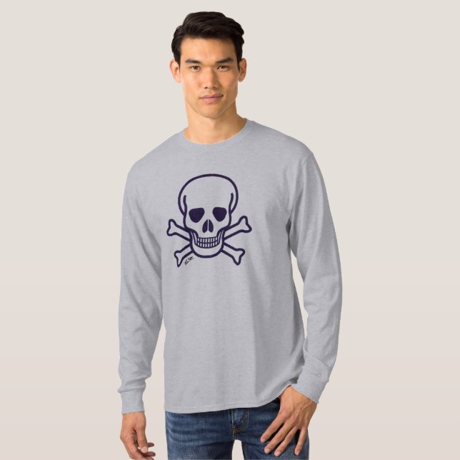 T-shirt Crâne n Bones gris chemise à manches longues (Devant entier)
