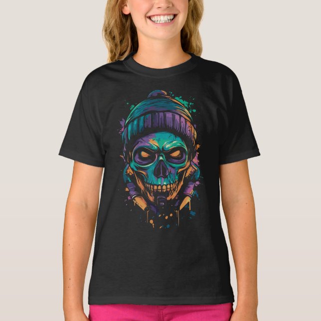T-shirt Crâne Néon : Graffiti Lumineux (Devant)