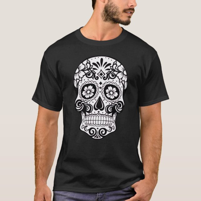 T-Shirt crâne noir et blanc mexicain (Devant)