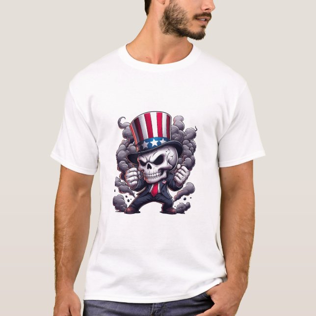 T-shirt crâne Oncle Sam – Graphique crâne patrioti (Devant)