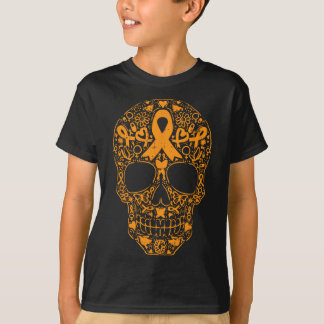 T-shirt Crâne Orange Ruban Leucémie Cancer Sensibilisation