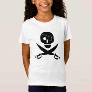 T-Shirt Crâne pirate noir avec patte oculaire et épées cro