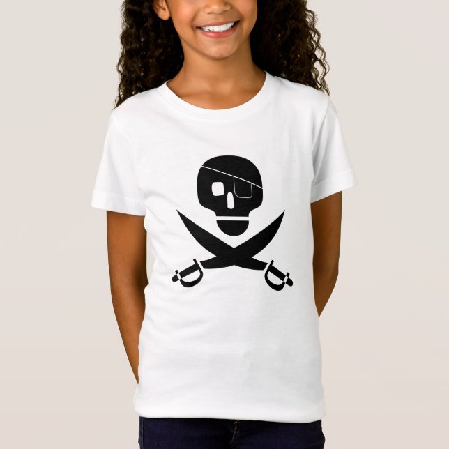 T-Shirt Crâne pirate noir avec patte oculaire et épées cro (Devant)