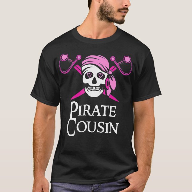 T-shirt Crâne Pirate Rose Et Drapeau Crossbones (Devant)