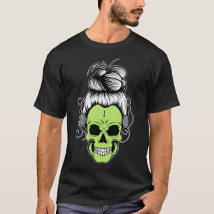 T-shirt Crâne pour les femmes Messy Bun Monstre Cheveux Co