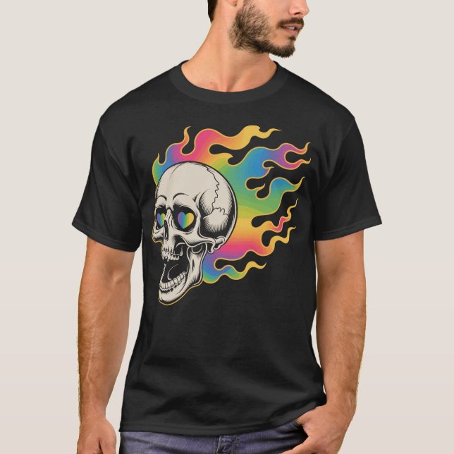 T-shirt Crâne psychédélique au design de feu (Devant)