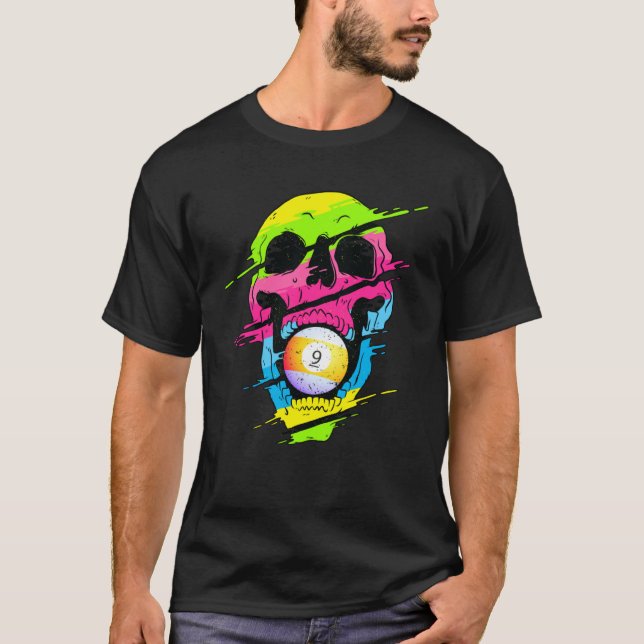 T-shirt Crâne psychédélique Billard coloré (Devant)