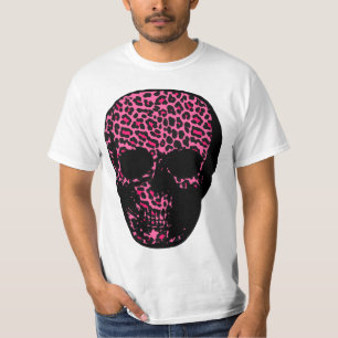 T-shirt Crâne punk d'empreinte de léopard de rose choquant
