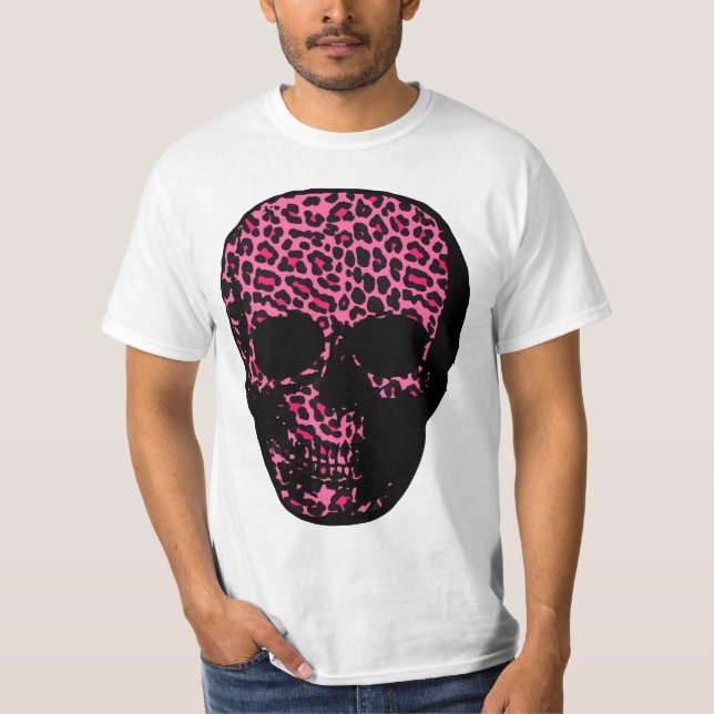 T-shirt Crâne punk d'empreinte de léopard de rose choquant (Devant)