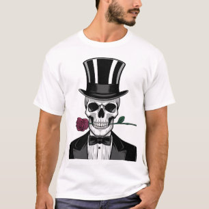 T-shirt Crâne romantique avec Rose - Dapper Halloween Desi