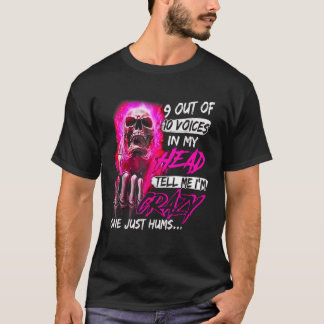 T-shirt Crâne rose 9 voix sur 10 dans ma tête me disent si