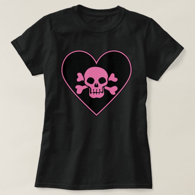 T-shirt Crâne rose dans le coeur (Design devant)
