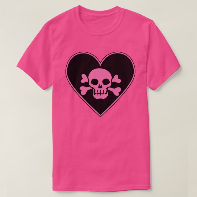 T-shirt Crâne rose dans un cœur (Design devant)