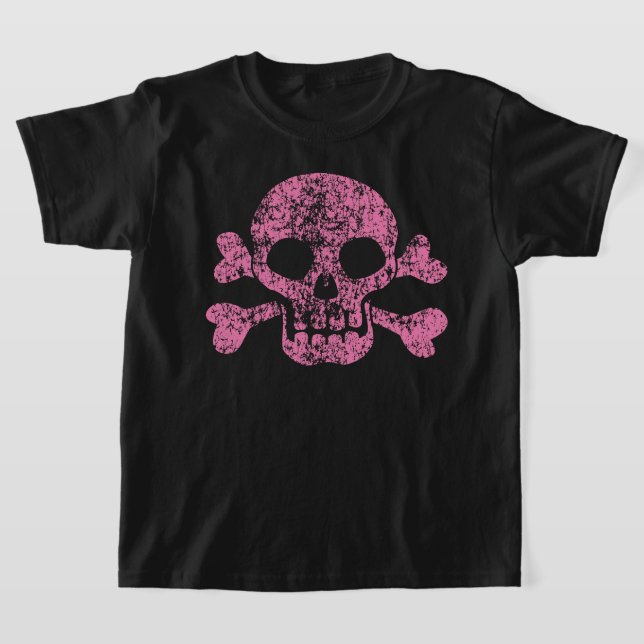 T-shirt crâne rose et os croisés (Poser)
