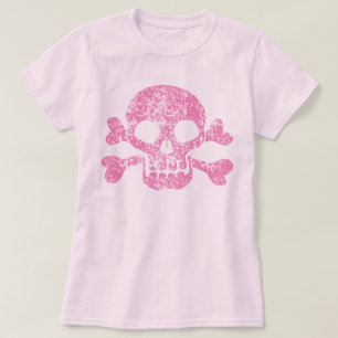 T-shirt crâne rose et os croisés